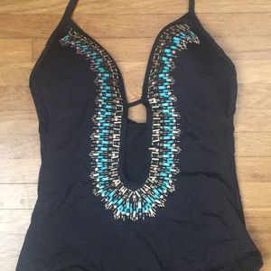 NWOT Kenneth Cole Black beaded one piece swimsuit